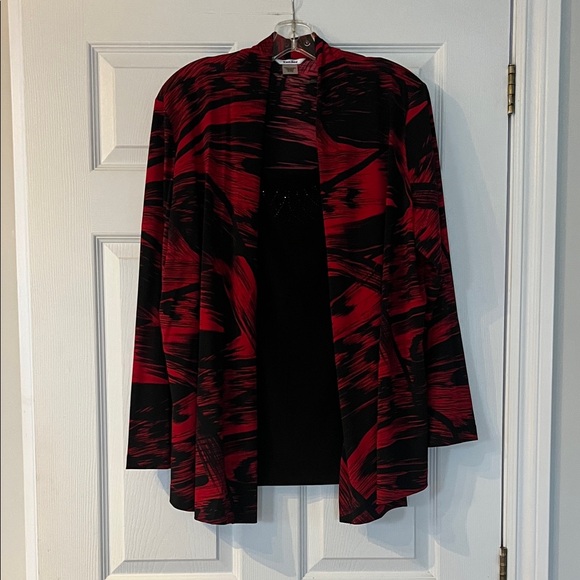 TanJay Tops - TanJay Vibrant Red and Black Cardigan with attached tank